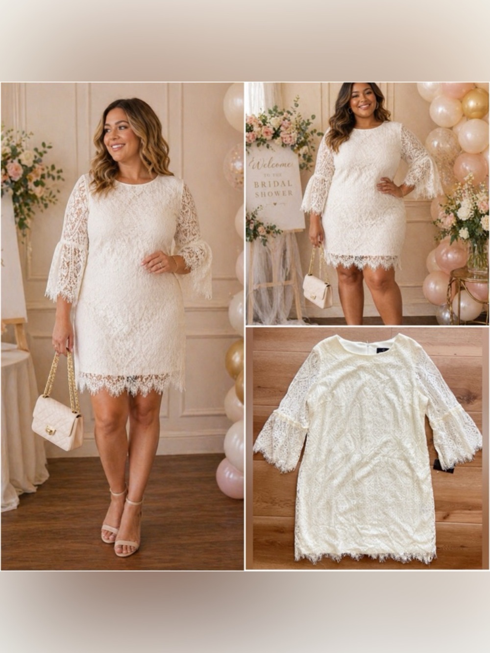 NEW Ivory Lace Mini Dress Bridal Shower Bachelorette Engagement Elopement Sz 16